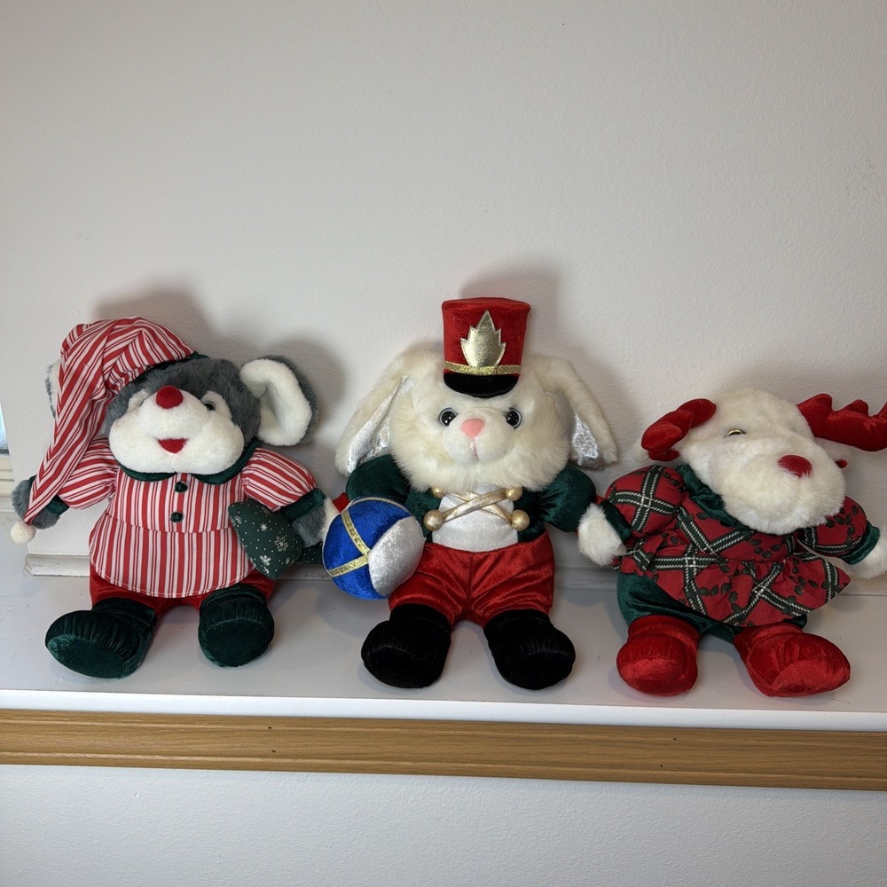 Vintage Cute Christmas Bunny Plush Mouse Moose‎ Stuffed Animals No Tags